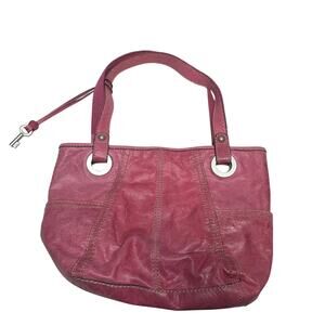 Vintage Pink Fossil Distressed Leather Tote Shoulder Bag